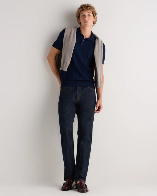 Cotton-Silk Ribbed Short Sleeve Sweater Polo - US 6395