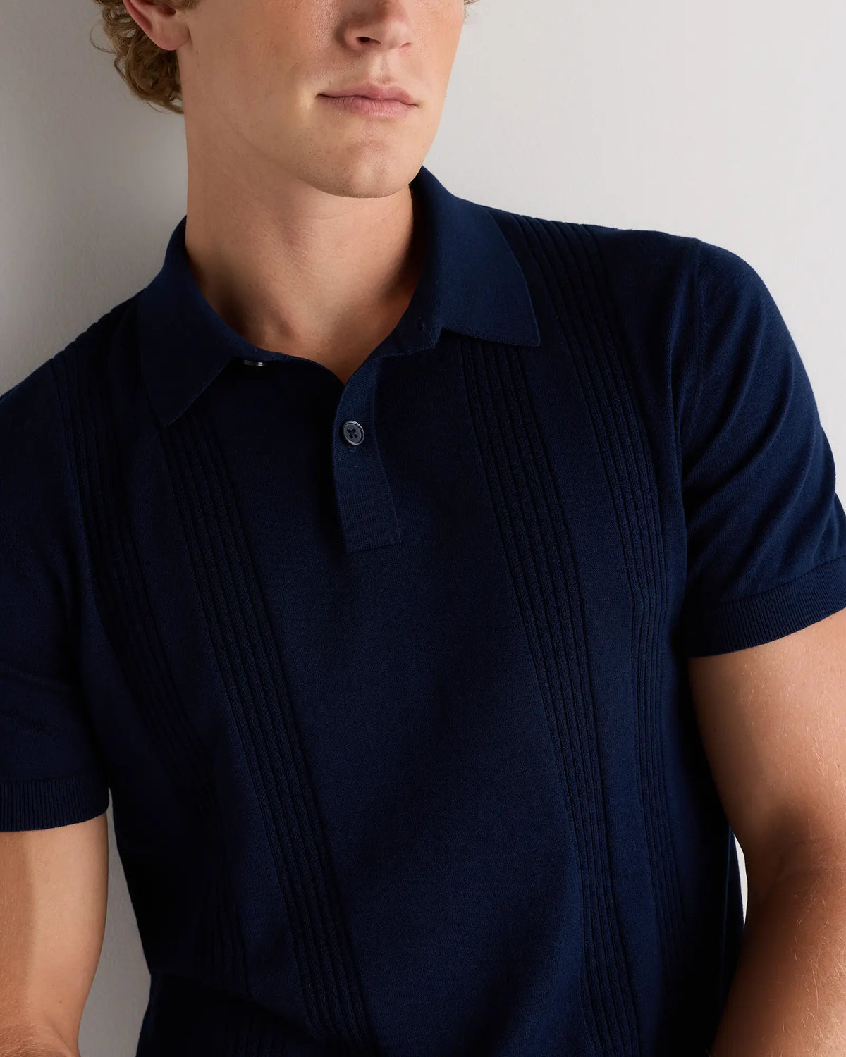 Cotton-Silk Ribbed Short Sleeve Sweater Polo - US 6395