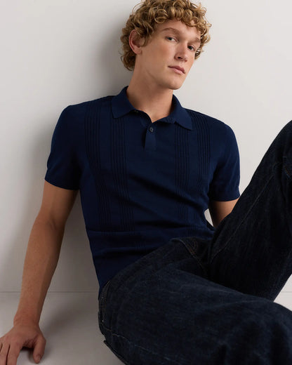 Cotton-Silk Ribbed Short Sleeve Sweater Polo - US 6395