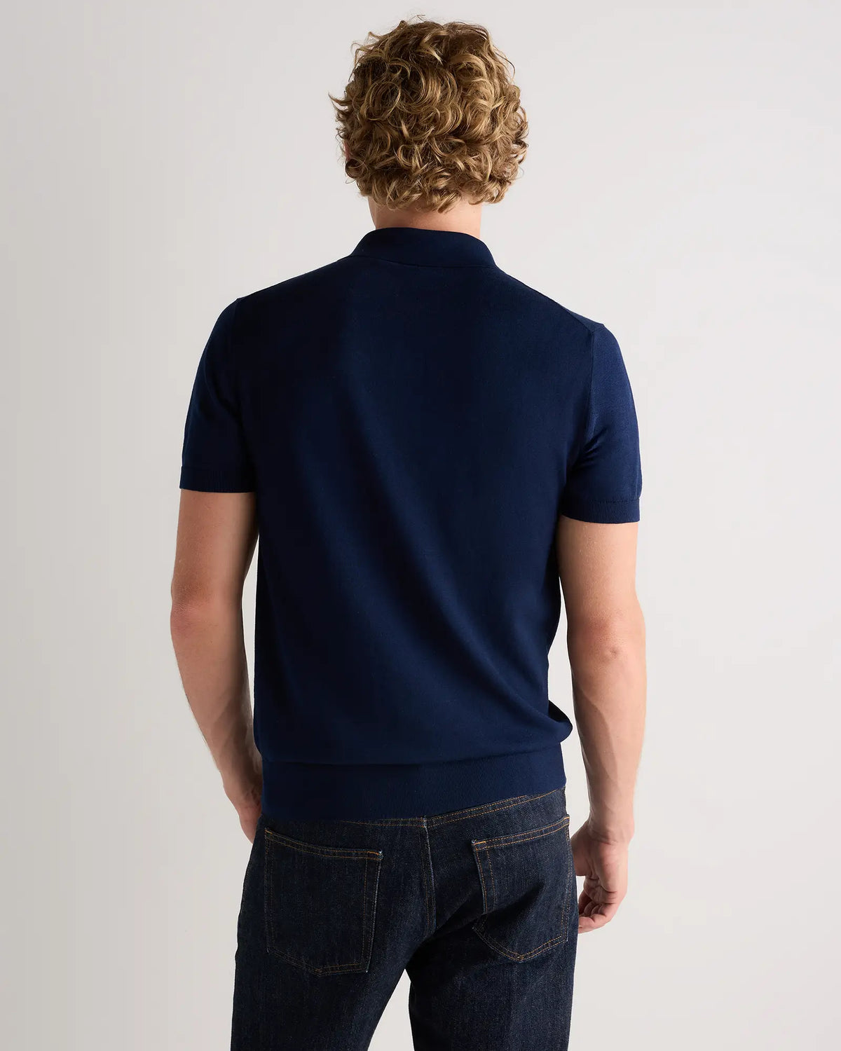 Cotton-Silk Ribbed Short Sleeve Sweater Polo - US 6395