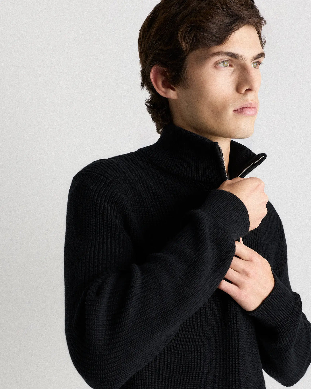 100% Organic Cotton Ribbed Quarter-Zip Sweater - US 4539
