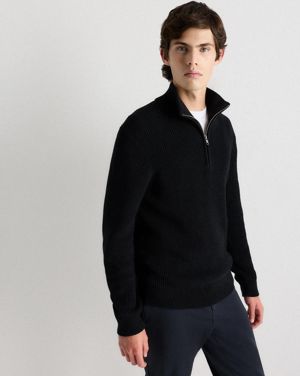 100% Organic Cotton Ribbed Quarter-Zip Sweater - US 4539
