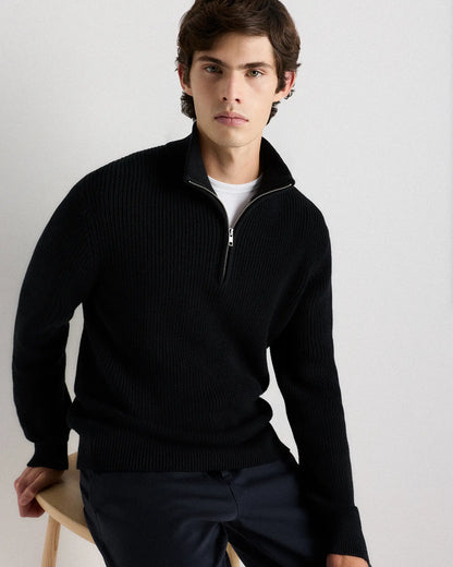 100% Organic Cotton Ribbed Quarter-Zip Sweater - US 4539