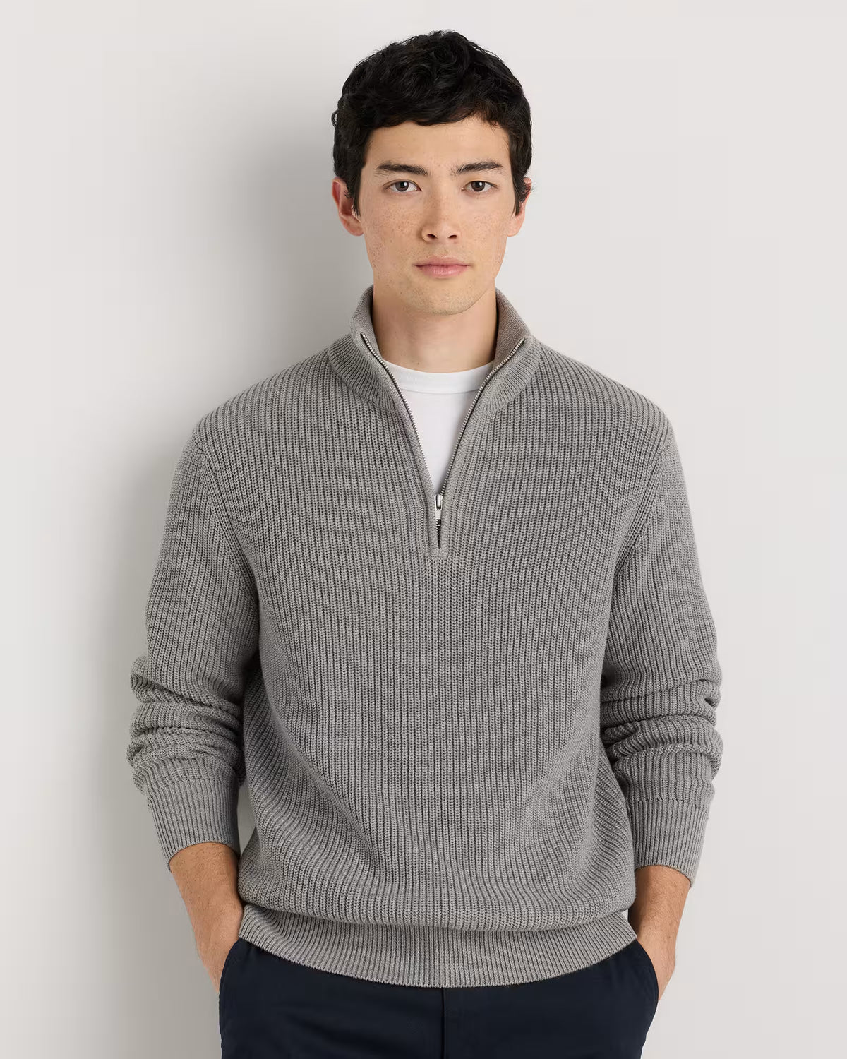 100% Organic Cotton Ribbed Quarter-Zip Sweater - US 8410