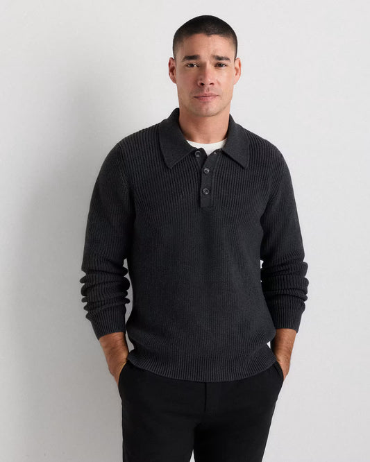 100% Organic Cotton Ribbed Polo Sweater - US 7091