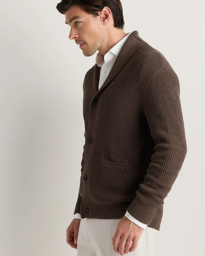 100% Organic Cotton Ribbed Shawl-Collar Cardigan Sweater - US 9953