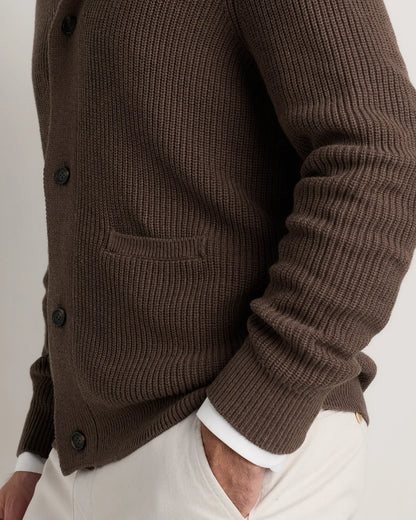 100% Organic Cotton Ribbed Shawl-Collar Cardigan Sweater - US 9953