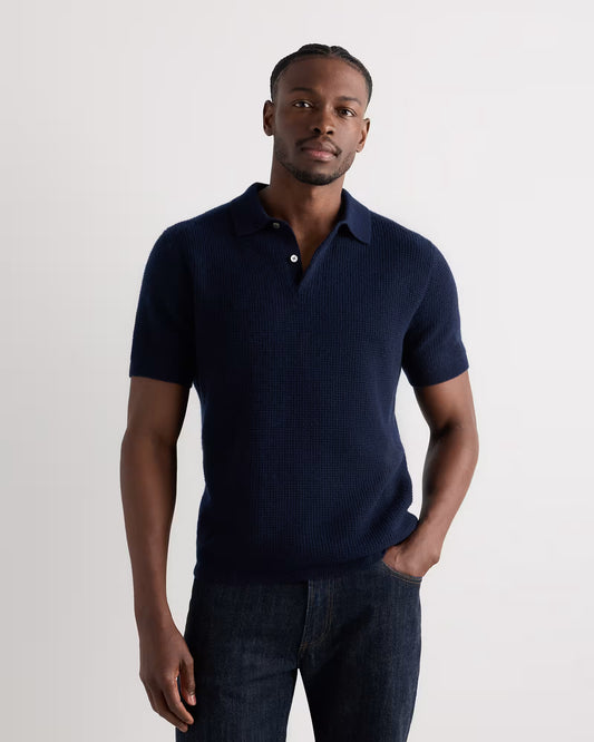 Mongolian Cashmere Waffle Short Sleeve Polo Sweater - US 6074