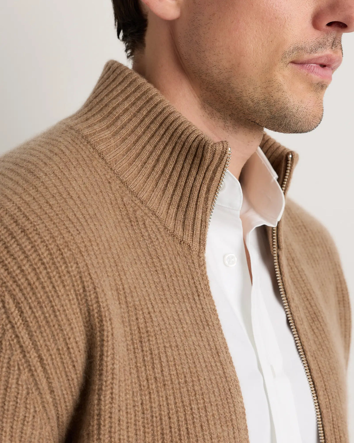 Mongolian Cashmere Fisherman Full Zip Sweater - US 2848
