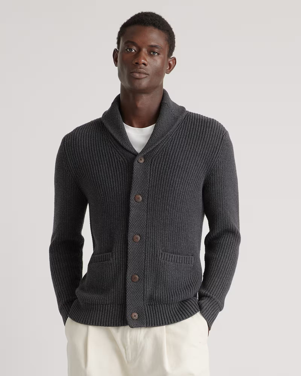100% Organic Cotton Shawl-Collar Cardigan Sweater - US 2918