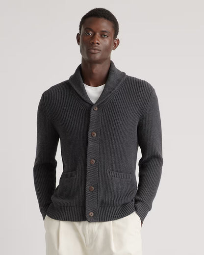 100% Organic Cotton Shawl-Collar Cardigan Sweater - US 2918