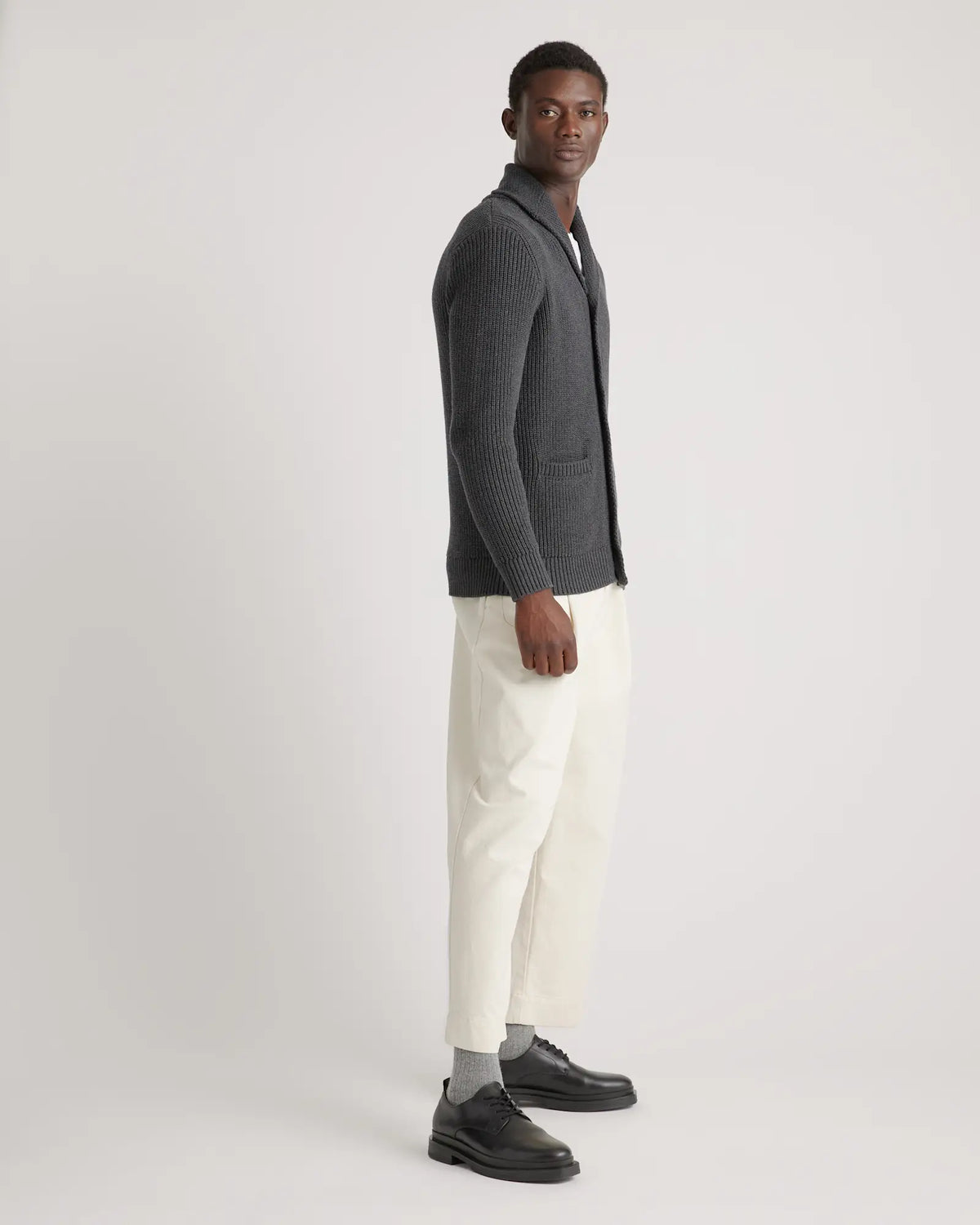 100% Organic Cotton Shawl-Collar Cardigan Sweater - US 2918