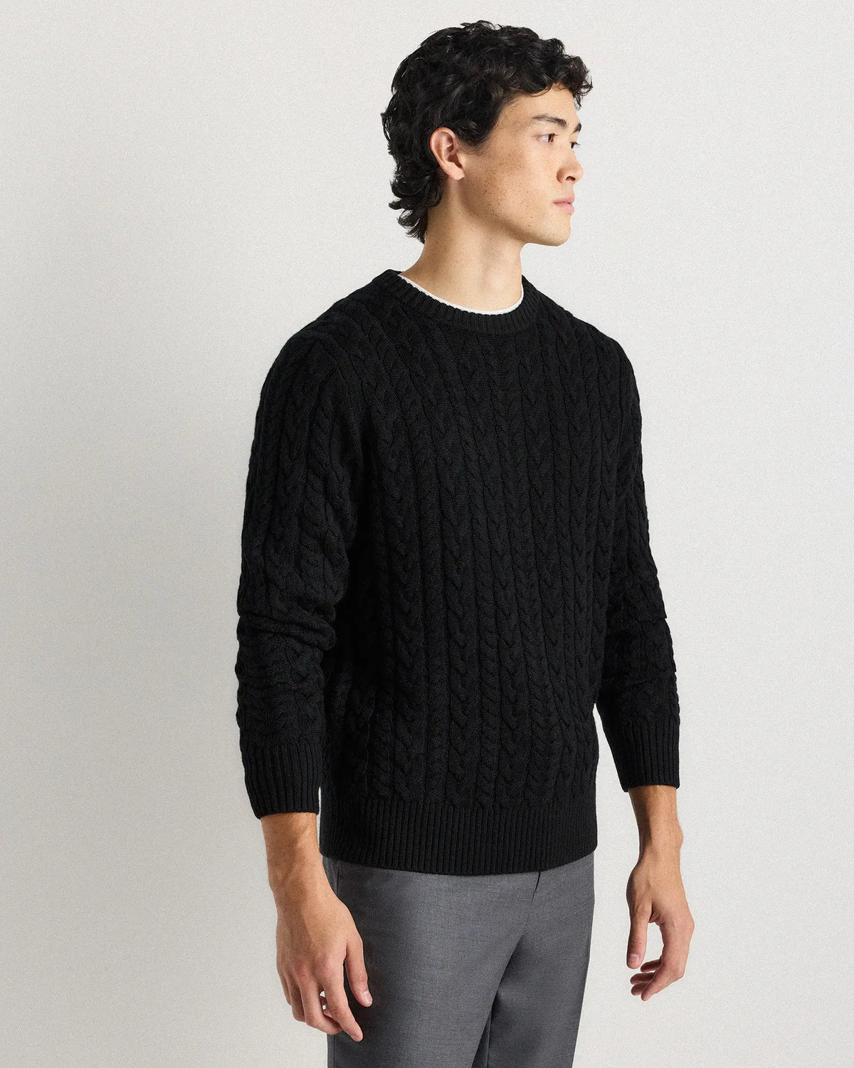 Australian Merino Wool Cable Crewneck Sweater - US 9025