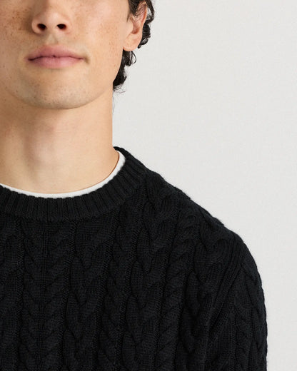 Australian Merino Wool Cable Crewneck Sweater - US 9025