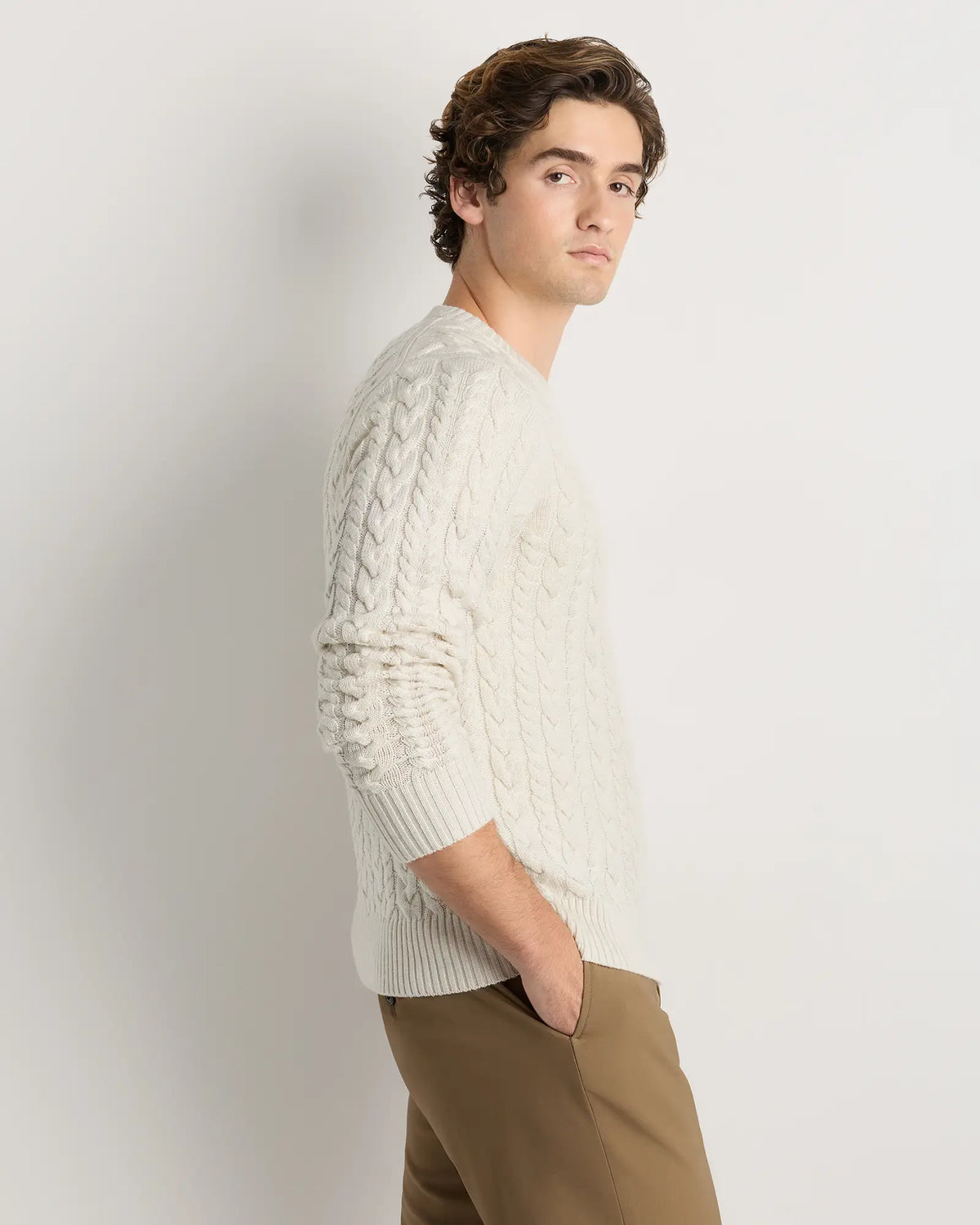 Australian Merino Wool Cable Crewneck Sweater - US 4648