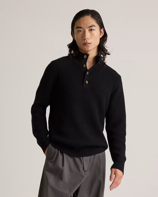 Mongolian Cashmere Waffle Quarter Button Sweater - US 9655