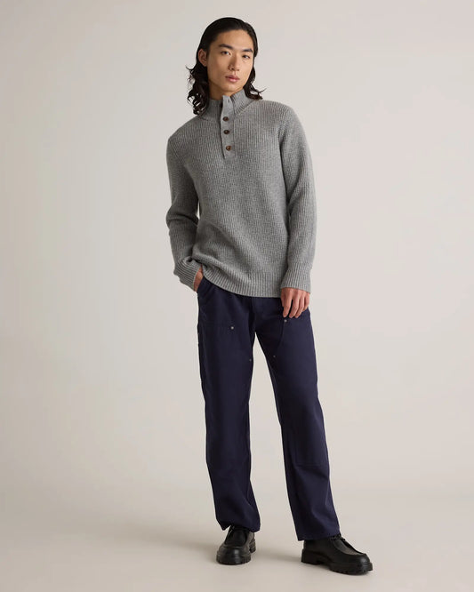 Mongolian Cashmere Waffle Quarter Button Sweater - US 3226