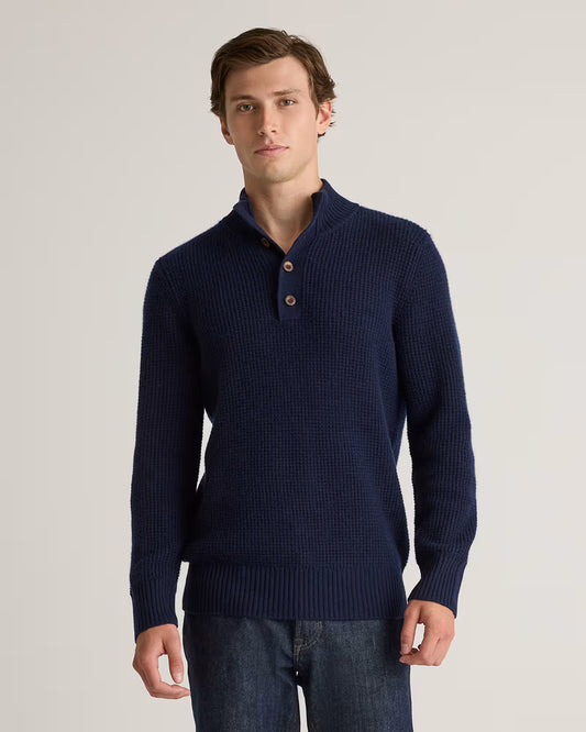 Mongolian Cashmere Waffle Quarter Button Sweater - US 1437