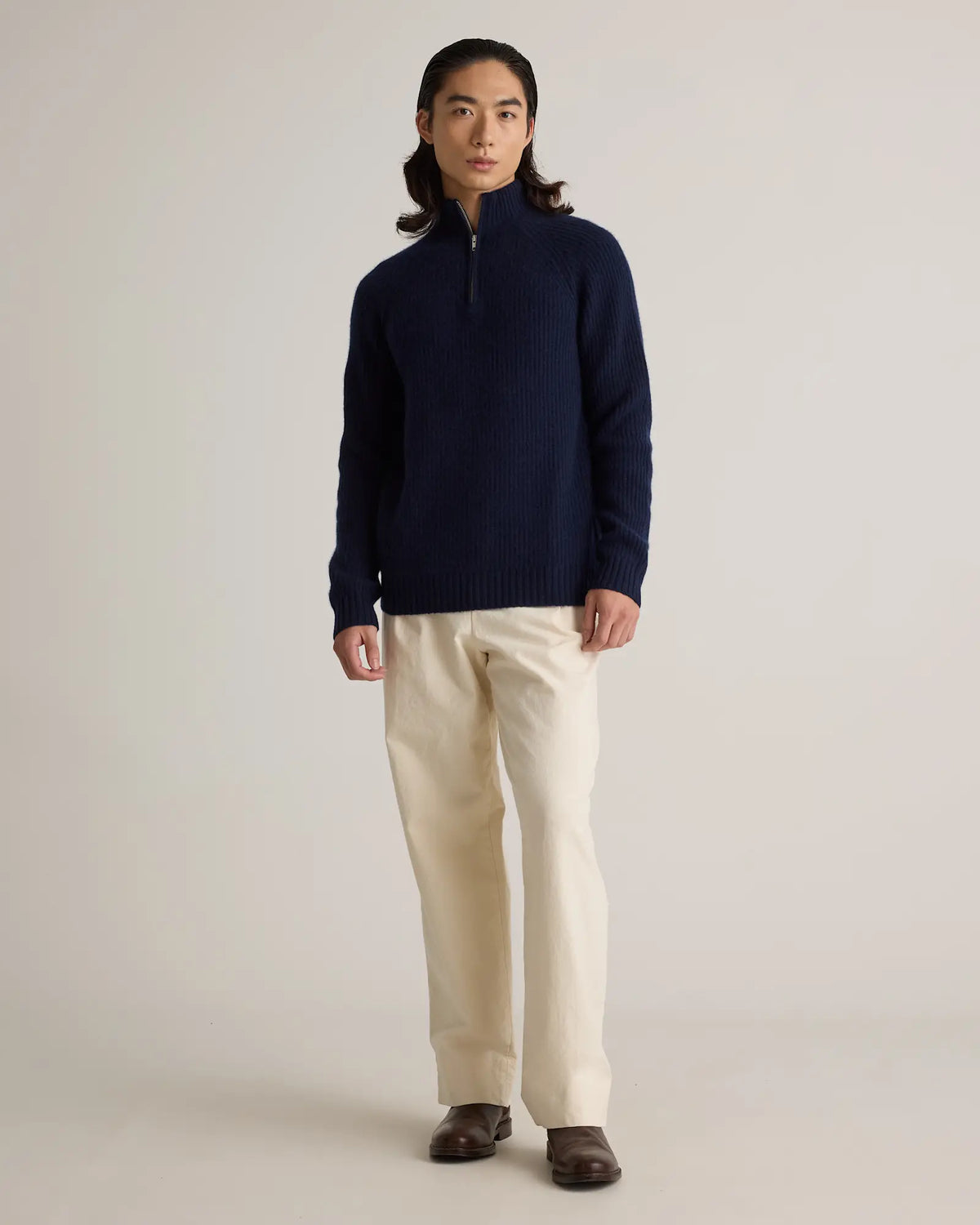 Mongolian Cashmere Fisherman Quarter Zip Sweater - US 4407