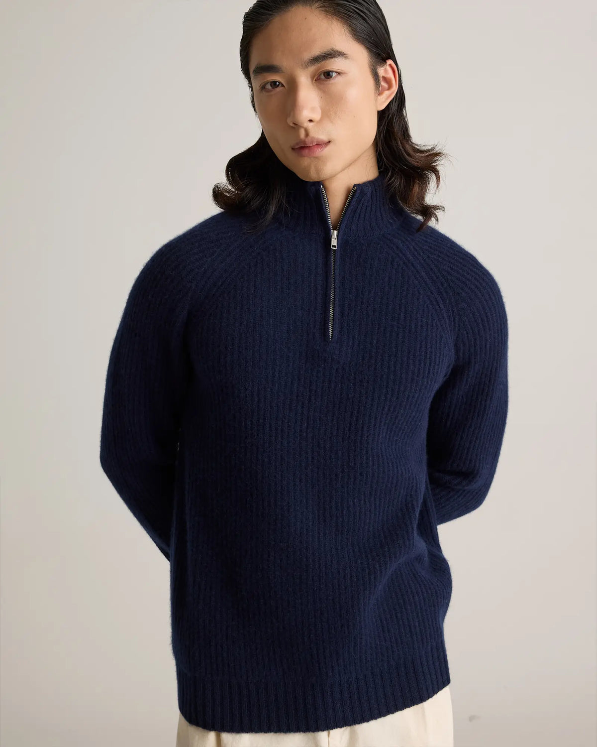 Mongolian Cashmere Fisherman Quarter Zip Sweater - US 4407