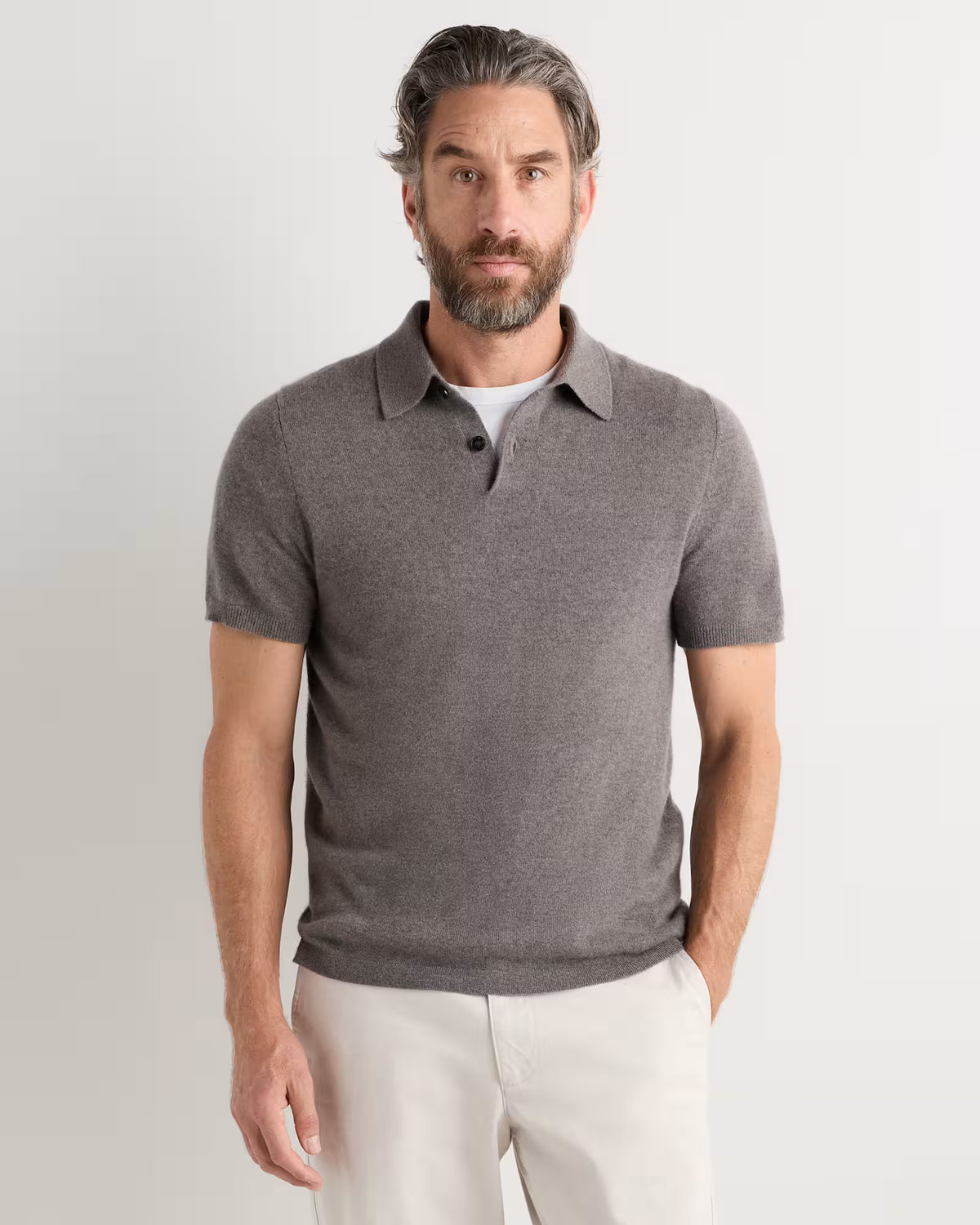 100% Mongolian Cashmere Short Sleeve Polo Sweater - US 6906