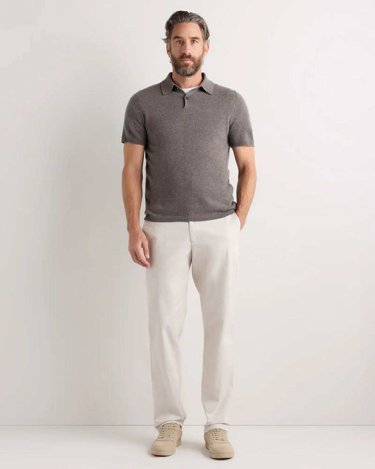 100% Mongolian Cashmere Short Sleeve Polo Sweater - US 6906