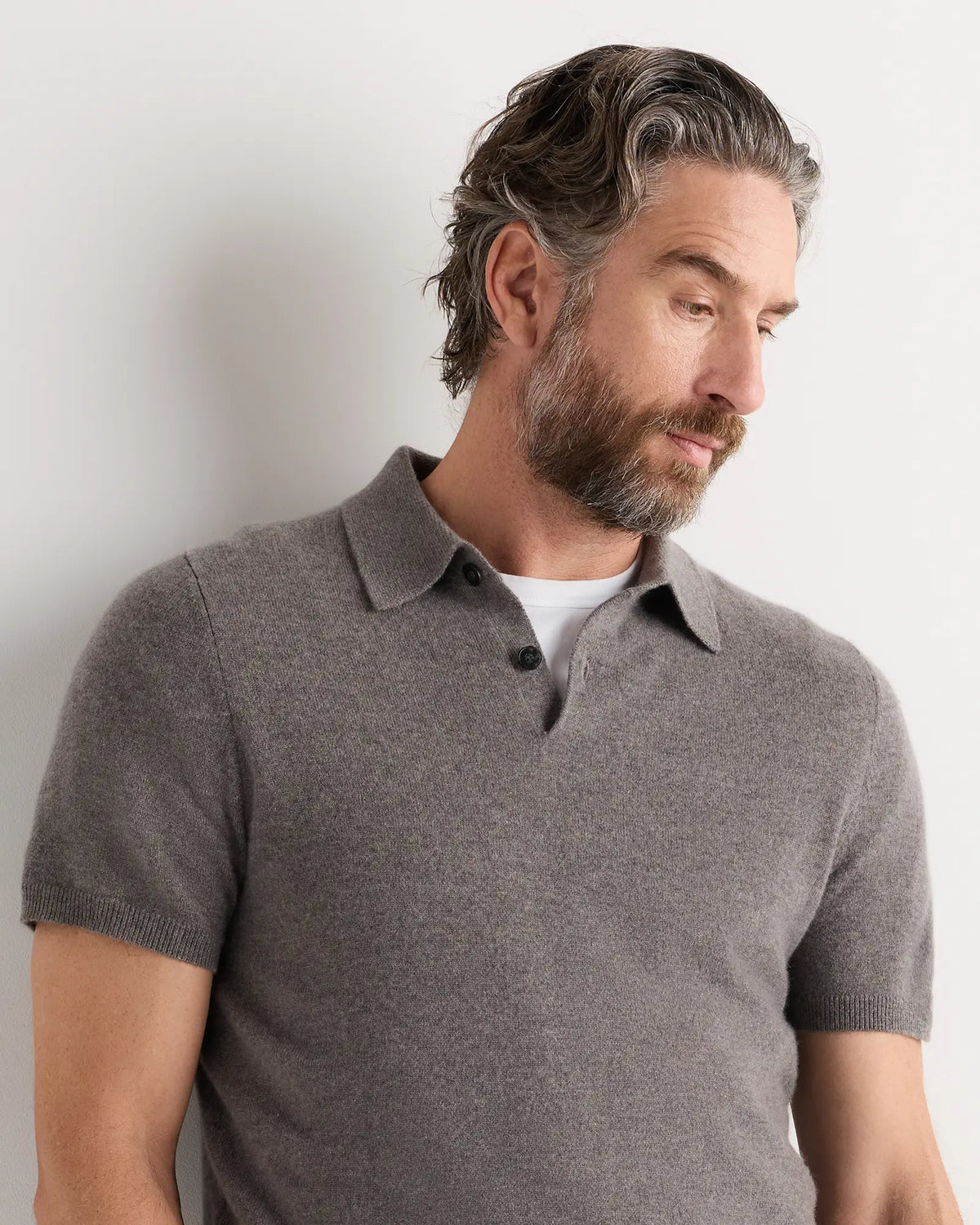 100% Mongolian Cashmere Short Sleeve Polo Sweater - US 6906