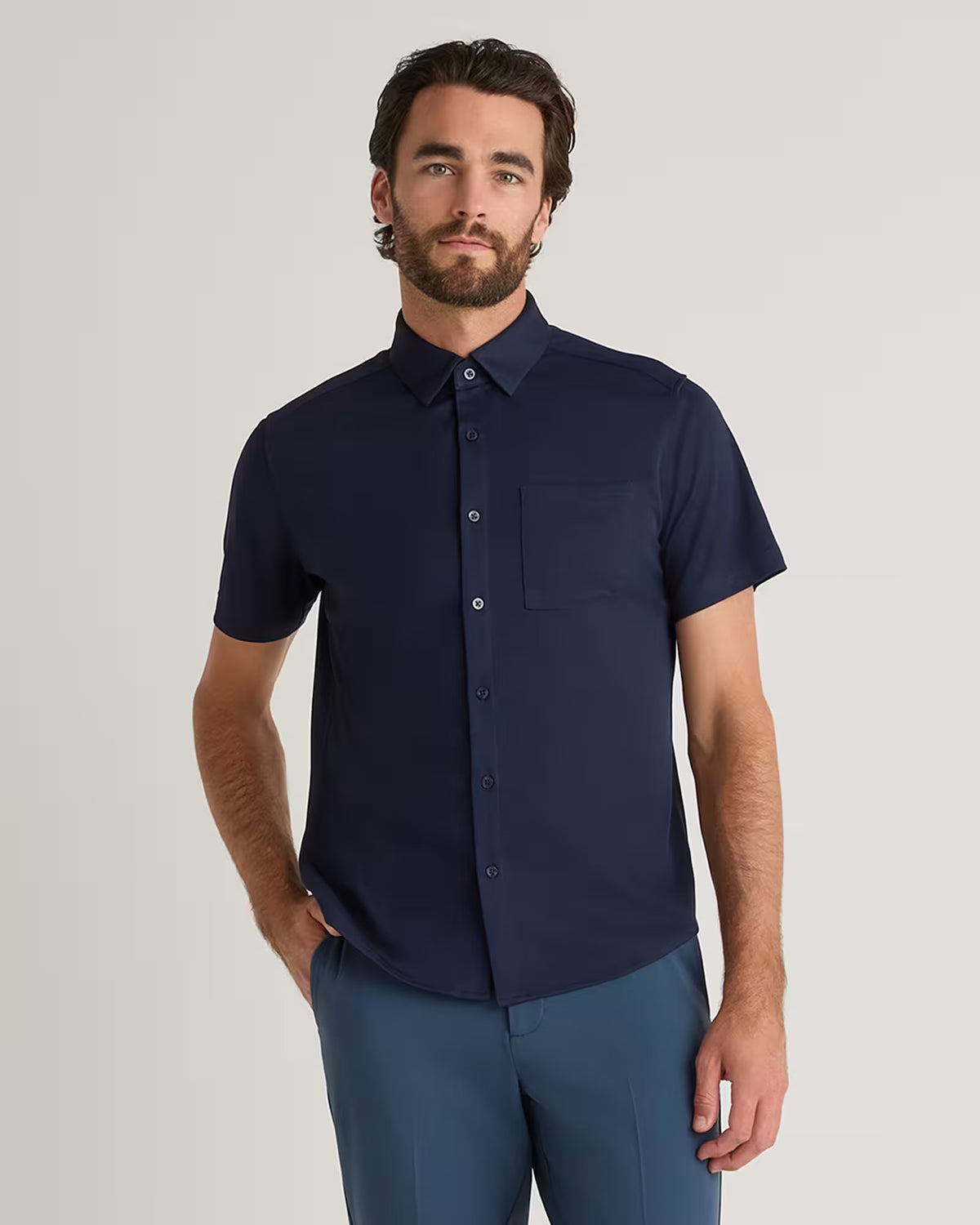 Commuter Stretch Pique Short Sleeve Button Down - US 6949