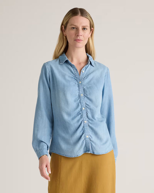 Chambray Tencel Shirred Long Sleeve Shirt - US 8153