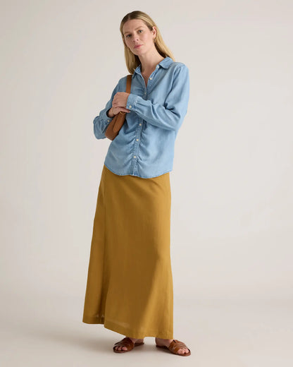 Chambray Tencel Shirred Long Sleeve Shirt - US 8153