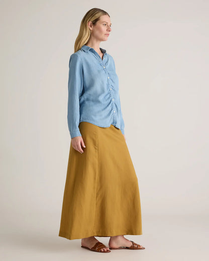 Chambray Tencel Shirred Long Sleeve Shirt - US 8153