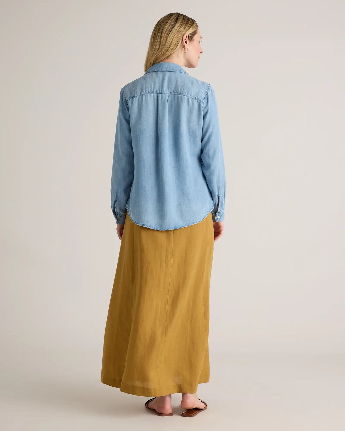 Chambray Tencel Shirred Long Sleeve Shirt - US 8153