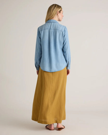 Chambray Tencel Shirred Long Sleeve Shirt - US 8153
