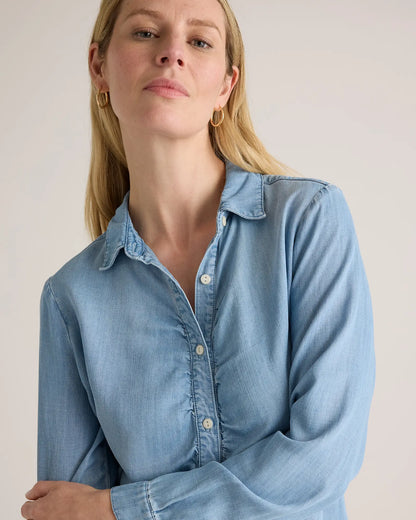 Chambray Tencel Shirred Long Sleeve Shirt - US 8153