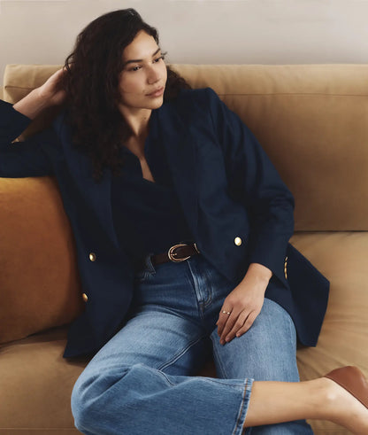 100% European Linen Relaxed Double-Breasted Blazer - US 6108