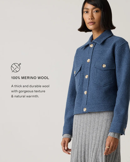 100% Merino Wool Cropped Shirt Jacket - US 3239