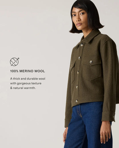 100% Merino Wool Cropped Shirt Jacket - US 8001