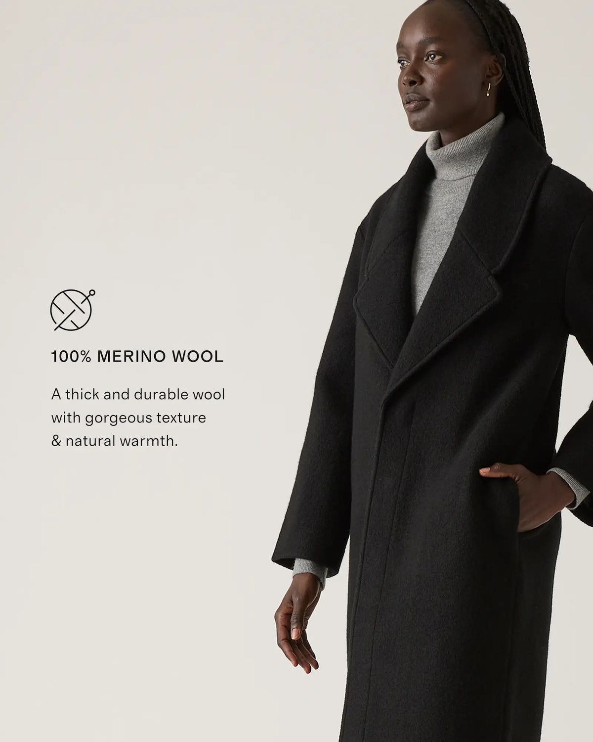 100% Merino Wool Shawl Collar Long Coat - US 4051