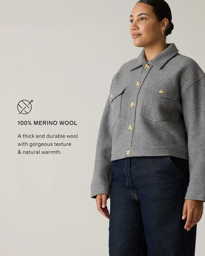 100% Merino Wool Cropped Shirt Jacket - US 5857