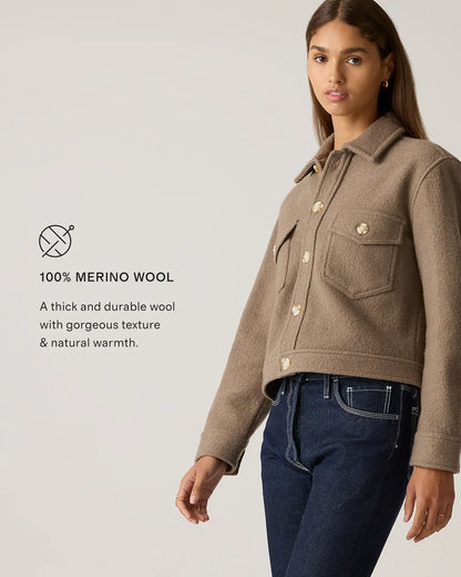 100% Merino Wool Cropped Shirt Jacket - US 6284