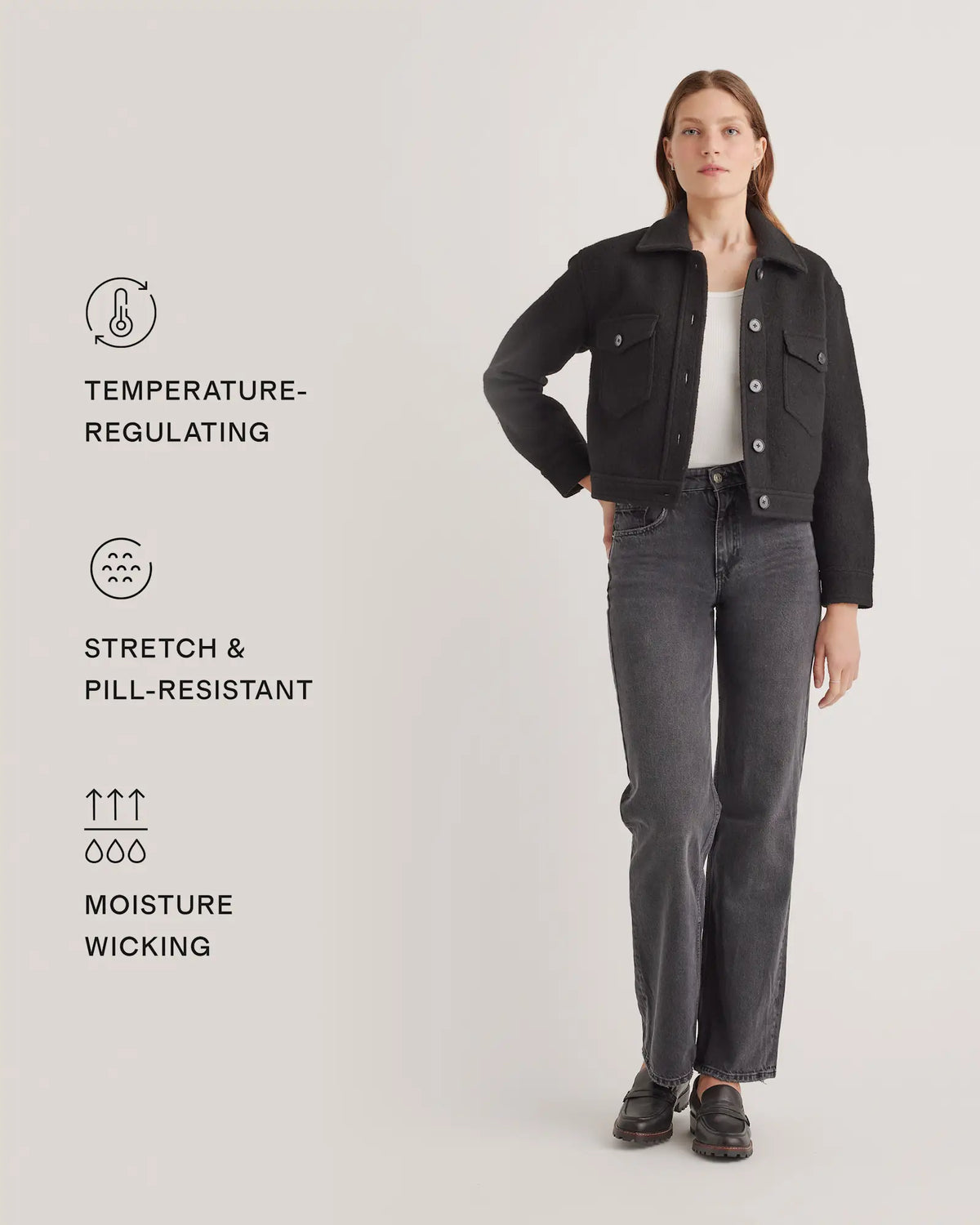 100% Merino Wool Cropped Shirt Jacket - US 2342