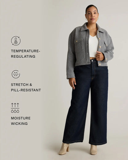 100% Merino Wool Cropped Shirt Jacket - US 5857