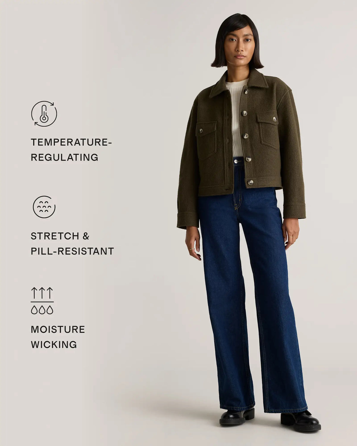 100% Merino Wool Cropped Shirt Jacket - US 8001