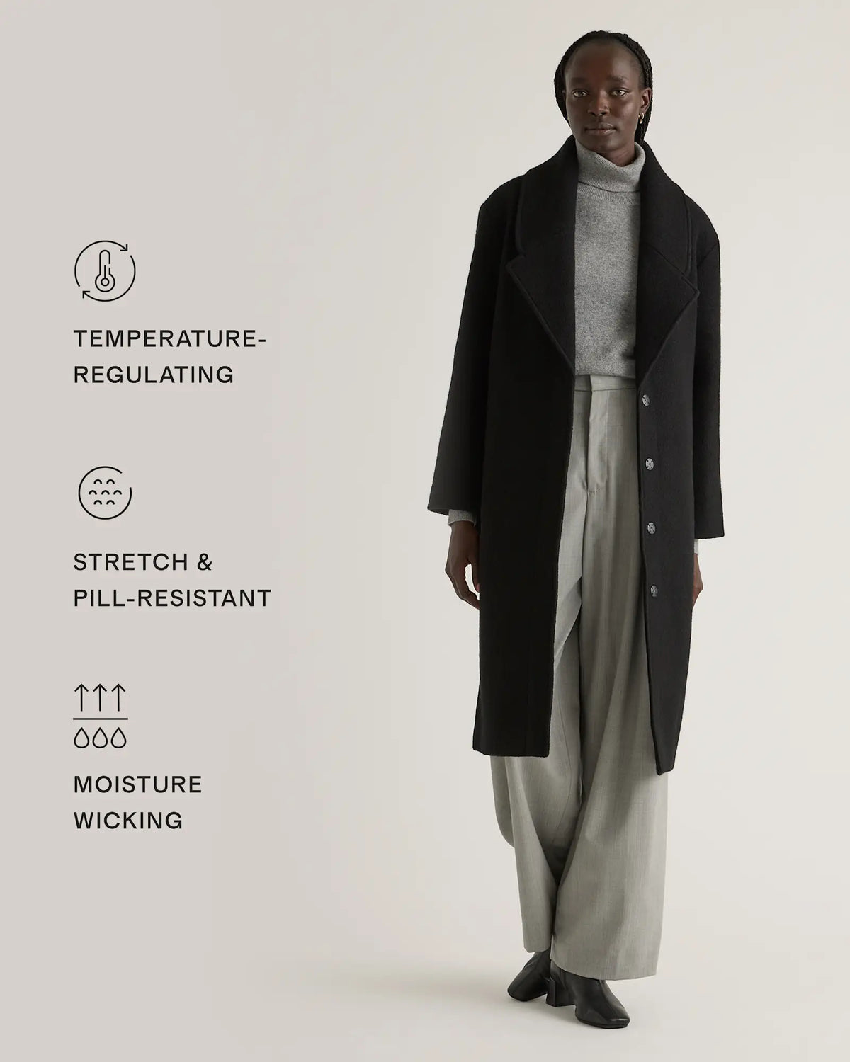 100% Merino Wool Shawl Collar Long Coat - US 4051