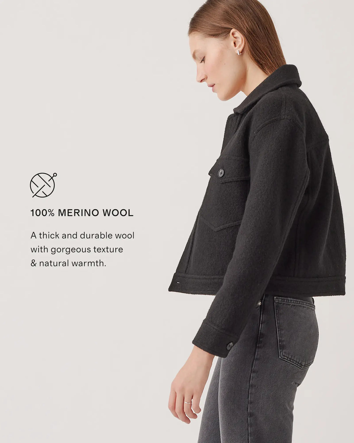 100% Merino Wool Cropped Shirt Jacket - US 2342