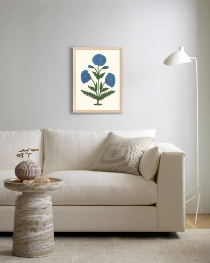 Blue Mughal Poppy Antique Print - US 8739