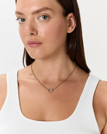 14K Gold Rolo Chain Charm Ring Necklace - US 2563