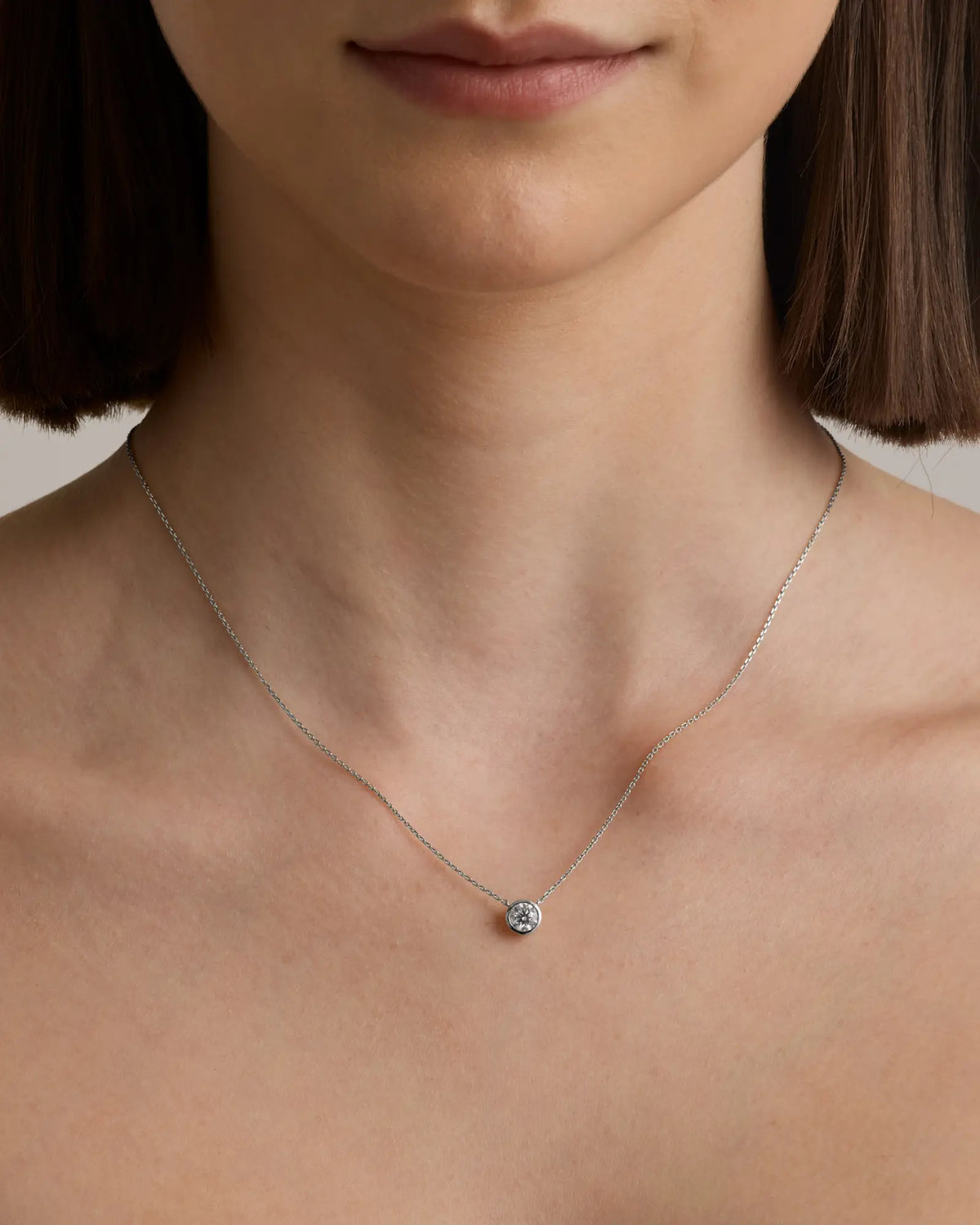 14K Gold Lab Grown Diamond Bezel Necklace - US 1734