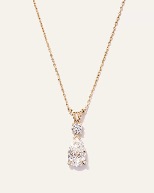 14K Gold Lab Grown Diamond Round & Pear Drop Necklace - US 4096