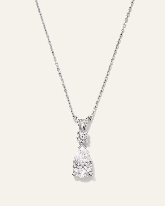 14K Gold Lab Grown Diamond Round & Pear Drop Necklace - US 6857